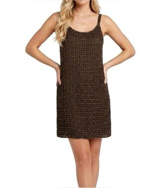 Vintage Brown Beaded Mini Dress​ Sz Med